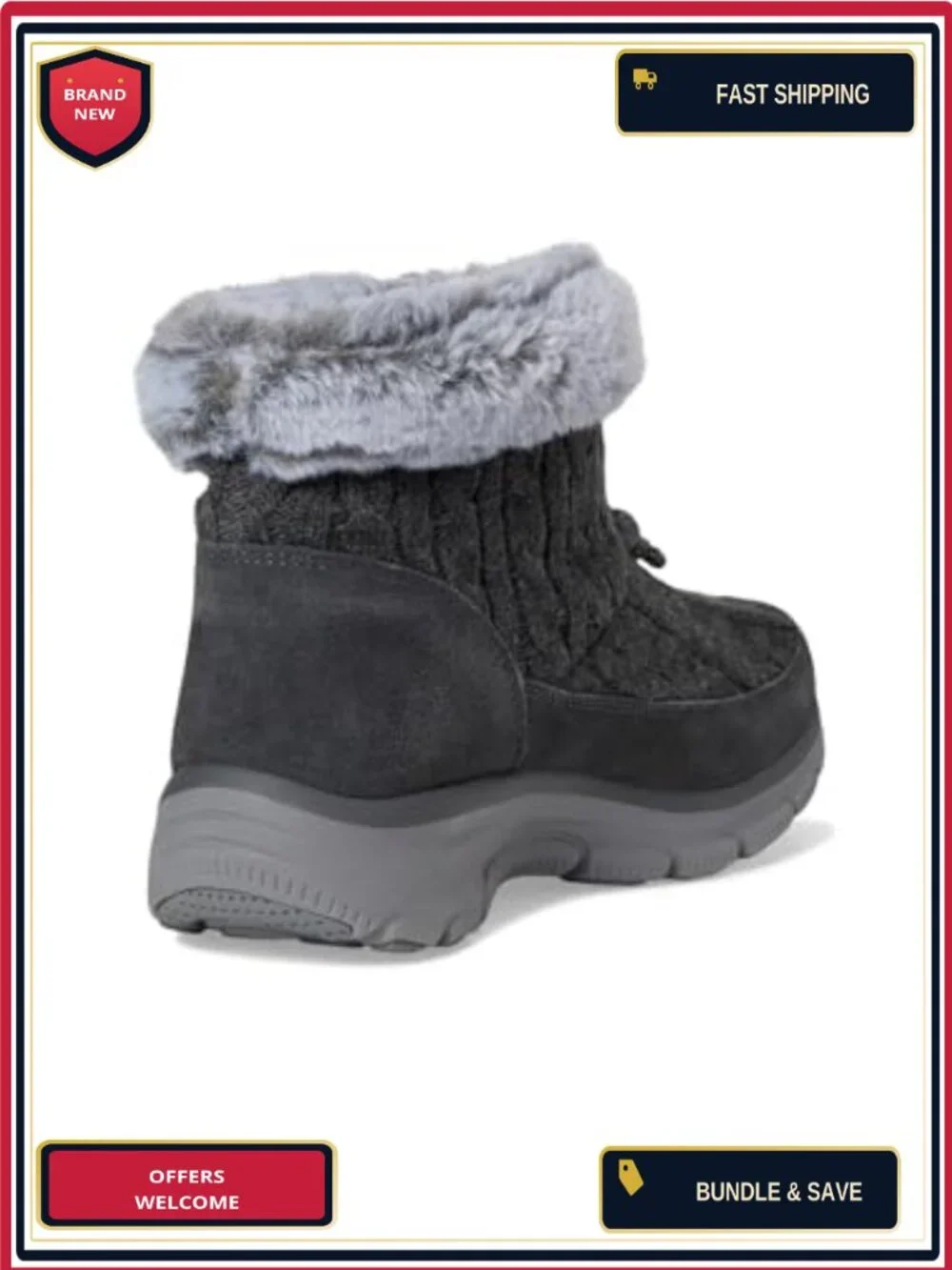 Skechers Easy Going Fall Ice Angel Ankle Boots Faux Fur Memory Foam Pull-On
